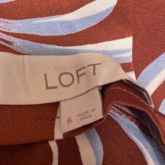 Ann Taylor LOFT Women's Brown Floral 3/4 Sleeve Midi A-Line Fit & Flare Dress 6 - Picture 4 of 5